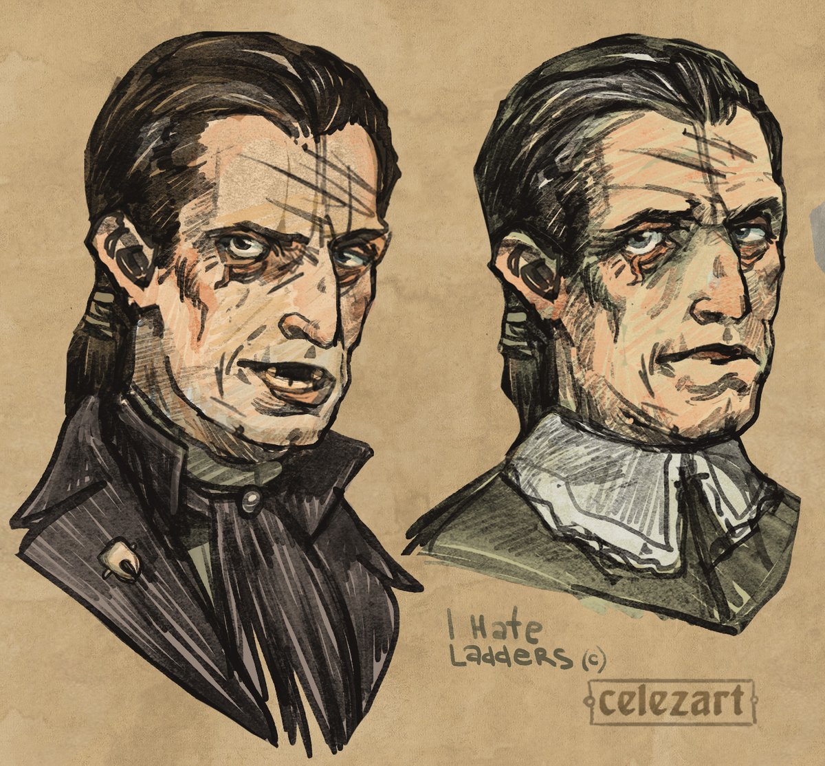 I've been reading "Before they are hanged" by <a href="/LordGrimdark/">Joe Abercrombie</a> for the last 5 days, and I can't stop. Inquisitor Glokta is my favorite character. He looks a bit like Dijkstra from "Witcher" - cruel, tricky, but honest and not devoid of a sense of justice. Drew some sketches of him