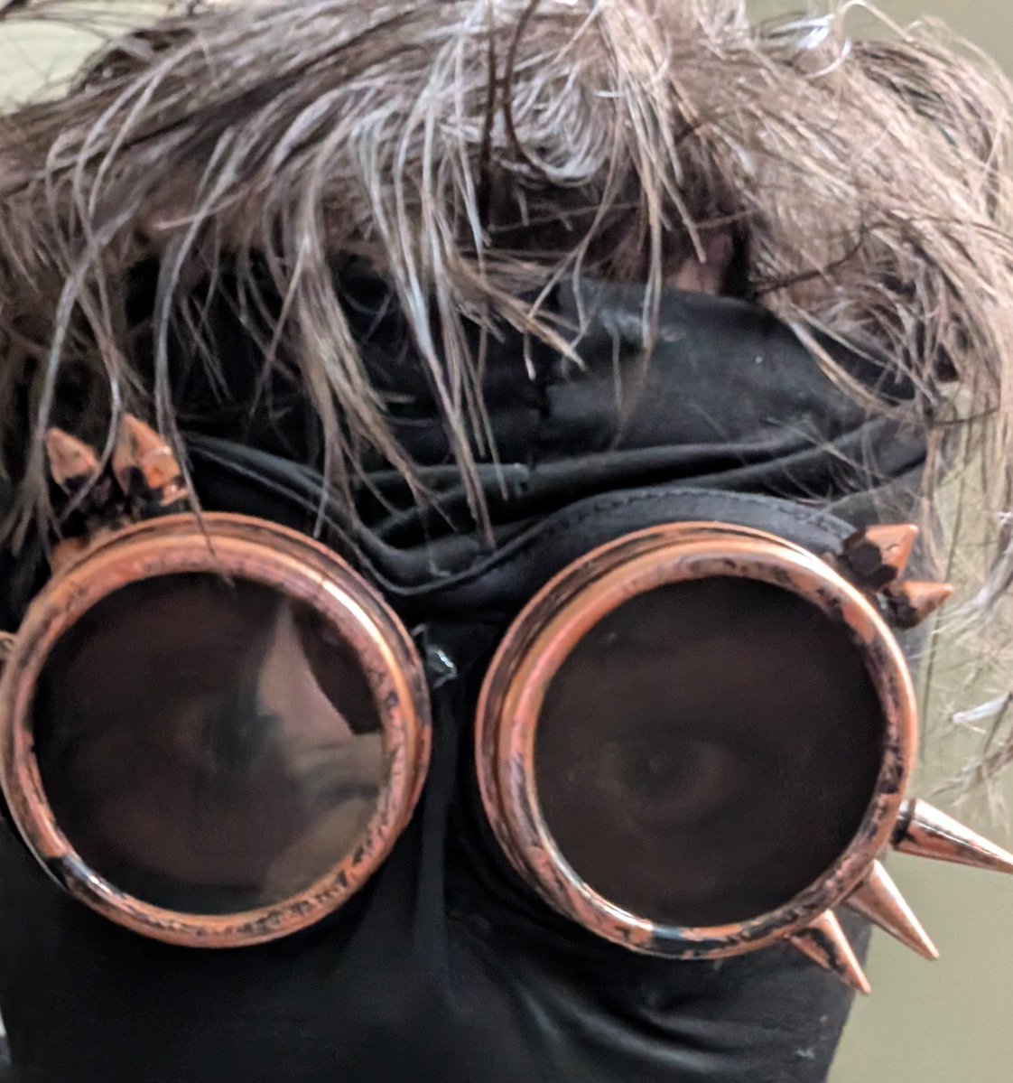 I have the base made one the glue is set so if doesn't make my eyes burn I'm going to cut the spikes off and sand the goggles down and then add small details to the mask