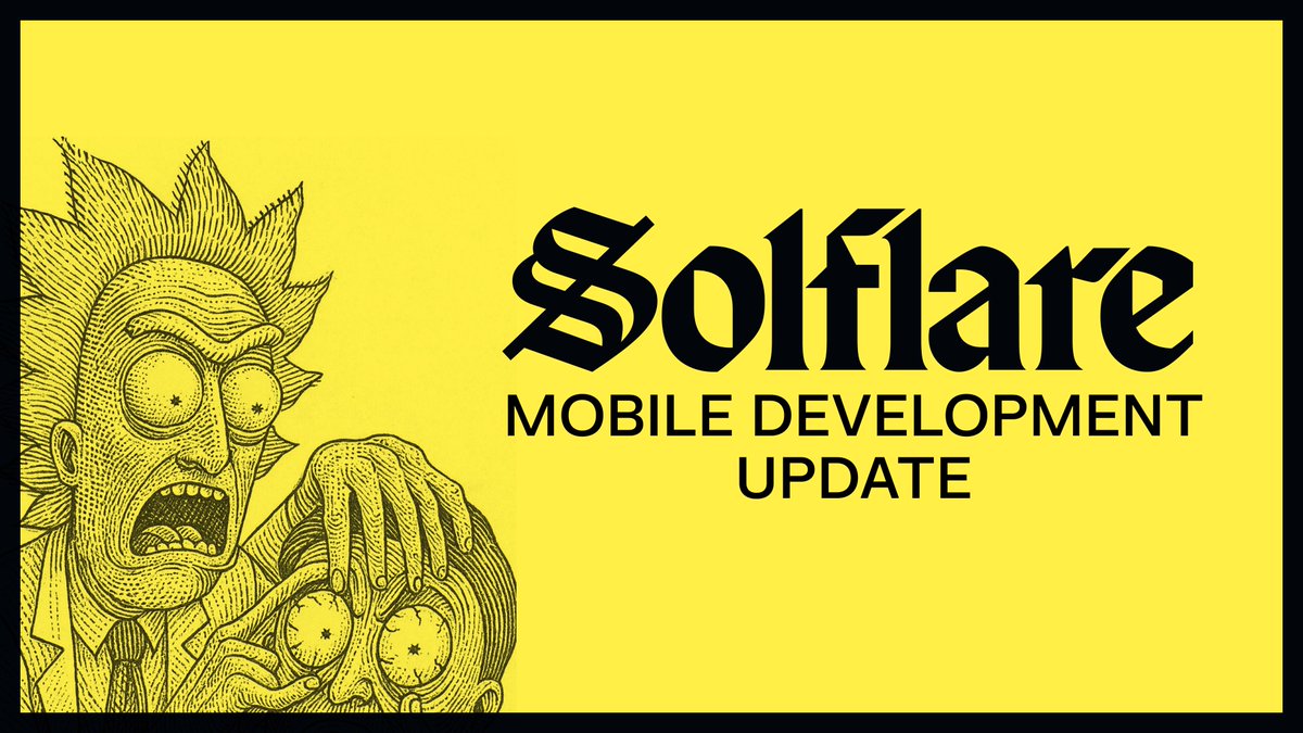 Rick and Morty 일러스트가 포함된 Solflare 모바일 개발 업데이트 배너