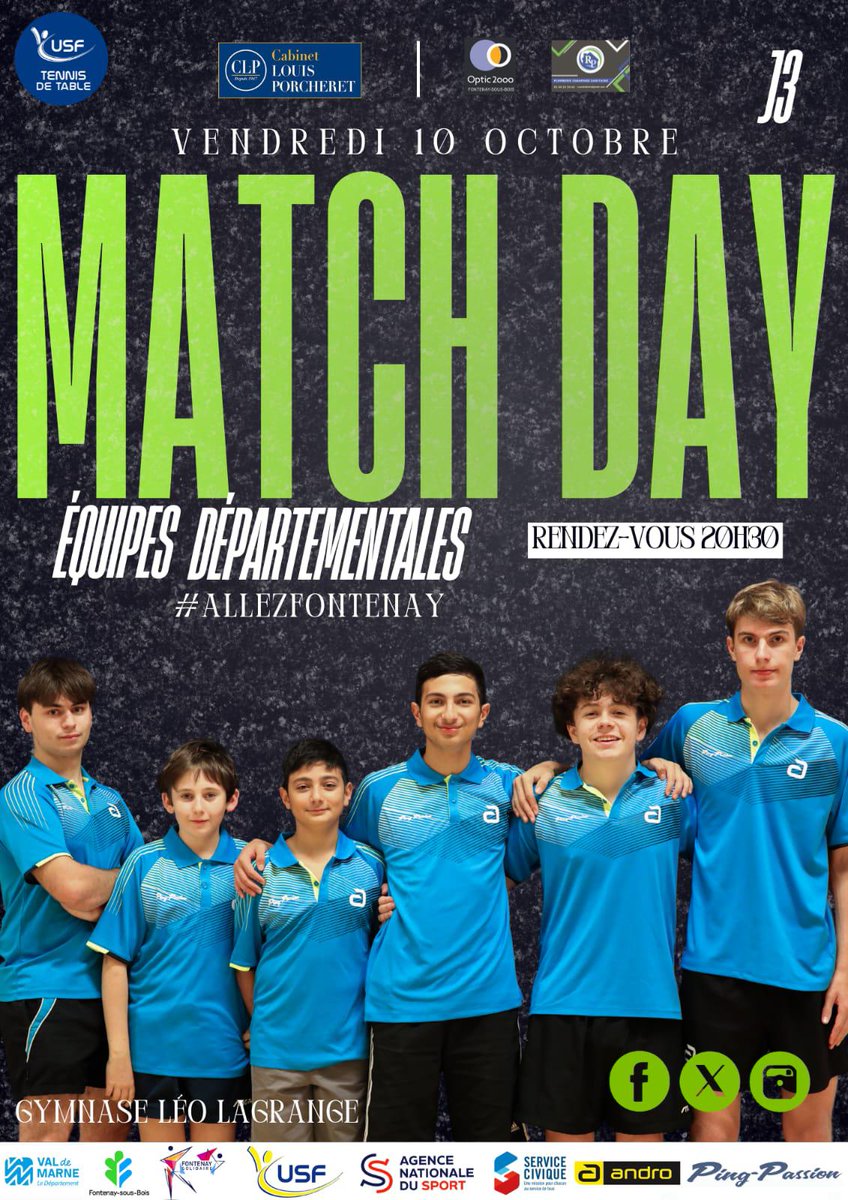 USFTT1's tweet photo. Vendredi matchs par équipes départementales à Decaudain J3. Allez Fontenay 💪 🏓
@valdemarne_94 @jpgautrais @norasaintgal @cd94tt 
@villedefontenay @usf.omnisports @ffttofficiel @fftt_idf @androtabletennis https://t.co/9mRFIY1au9