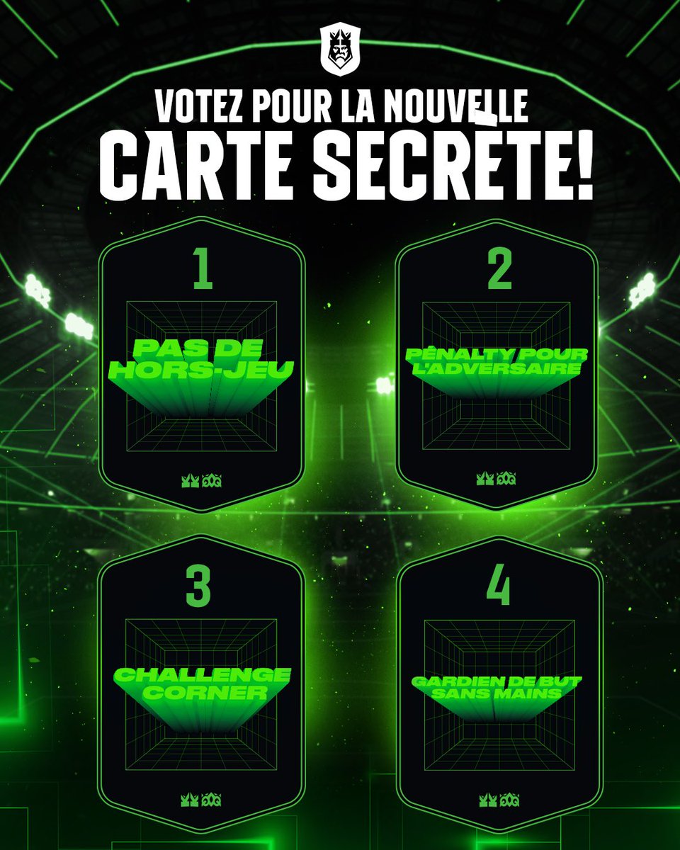 Votez pour la nouvelle carte secrète 🃏

Le vote sera ouvert sur notre site web pendant 24 heures, et le 11 octobre, nous dévoilerons la carte gagnante.

👑 : kingsleague.pro/fr/france/actu…