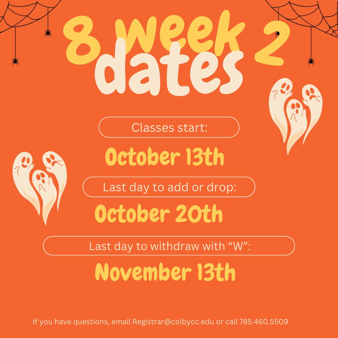 Spooktacular vibes are in the air! 🎃👻 Get ready for tricks, treats, and 8 Week 3 Classes to begin! Here's some important dates to remember to help you succeed in those classes!
#IAmCCC #SpooktacularAndSuccessful #SpookySeasonIsHere