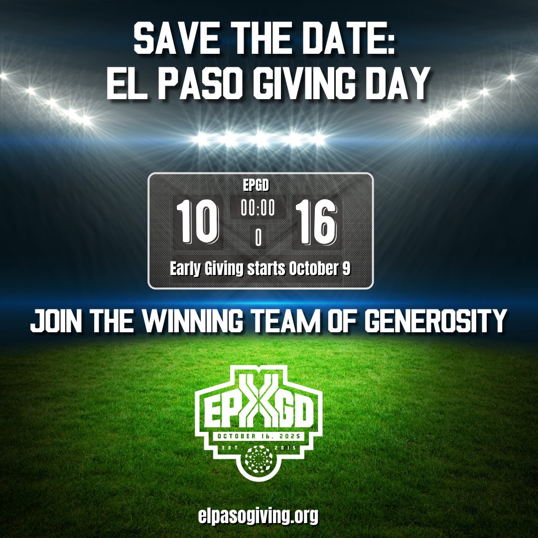 El Paso Giving Day is almost here! SAVE THE DATE📆 #elpaso #date #givingday #savethedate

DONATE TODAY! loom.ly/KfNG0Wk