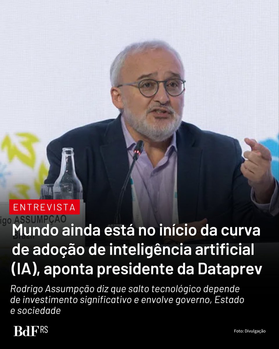 🌎 ENTREVISTA
Mundo ainda está no início da curva de adoção de inteligência artificial (IA), aponta presidente da Dataprev

Rodrigo Assumpção diz que salto tecnológico depende de investimento significativo e envolve governo, Estado e sociedade

📱 Leia: tinyurl.com/bdew8wx6
