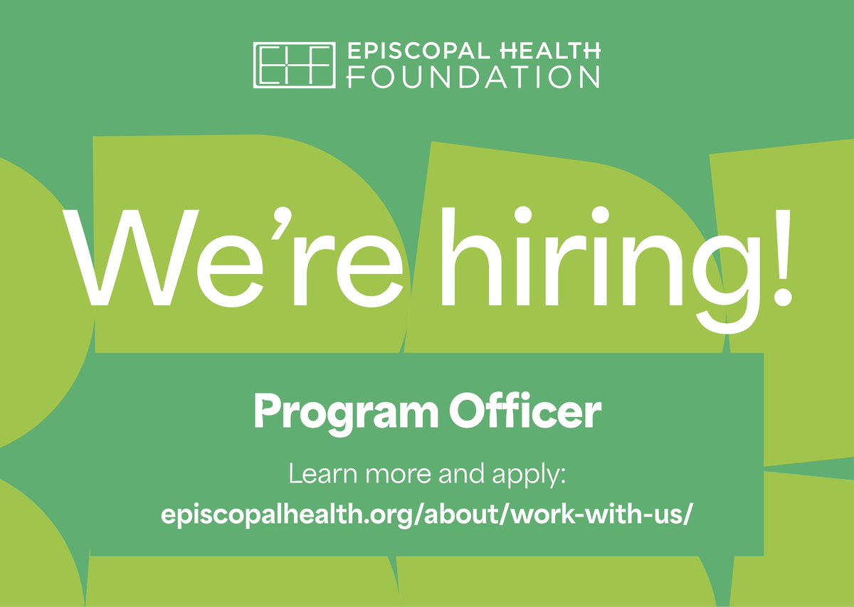 EHF’s Grants team is hiring a Program Officer to help turn big ideas into action. The role manages grants that address the root causes of poor health and drive lasting change across Texas.

See more: episcopalhealth.org/about/work-wit…

#HealthNotJustHealthCare #Hiring #Philanthropy