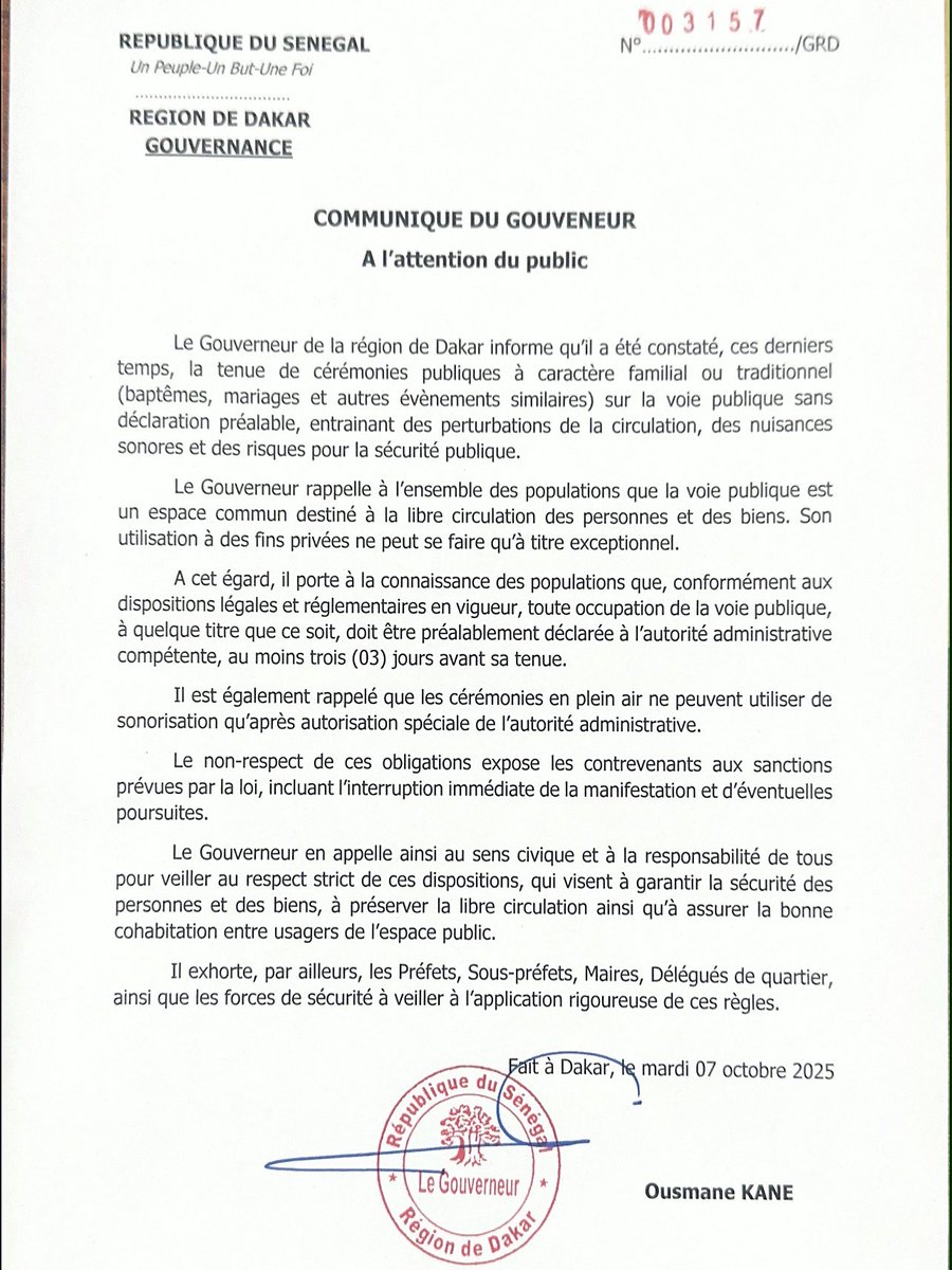 Min_Interieur's tweet image. COMMUNIQUÉ
Fait à Dakar, le mardi 07 octobre 2025