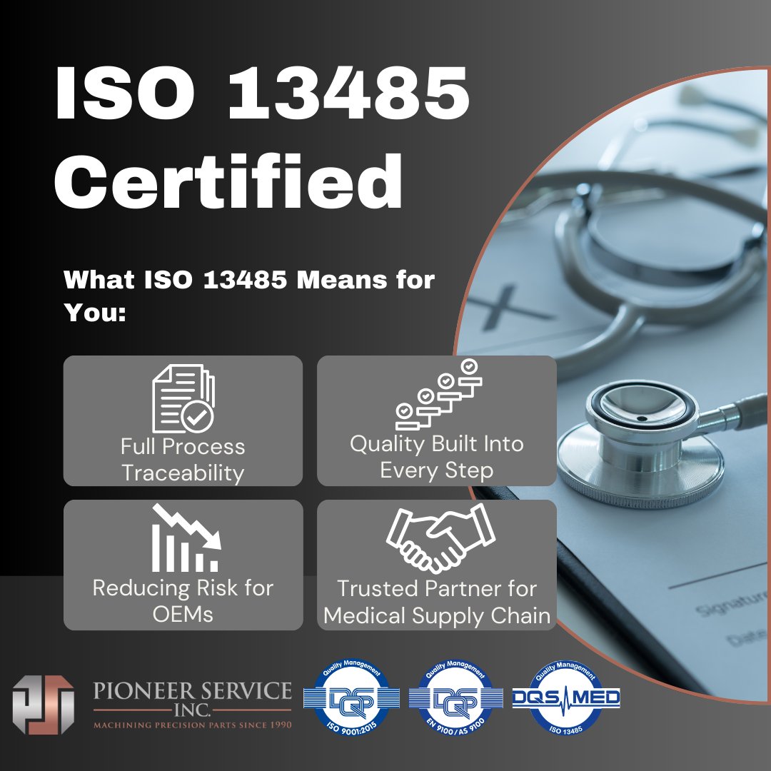 MachinedParts's tweet image. In case you didn’t know: Pioneer Service is ISO 13485 certified. 

This certification isn’t just about compliance, it’s about commitment.

Every process we run is built for consistency, confidence &amp;amp; quality our customers can trust.

#ISO13485 #MedicalManufacturing #Quality