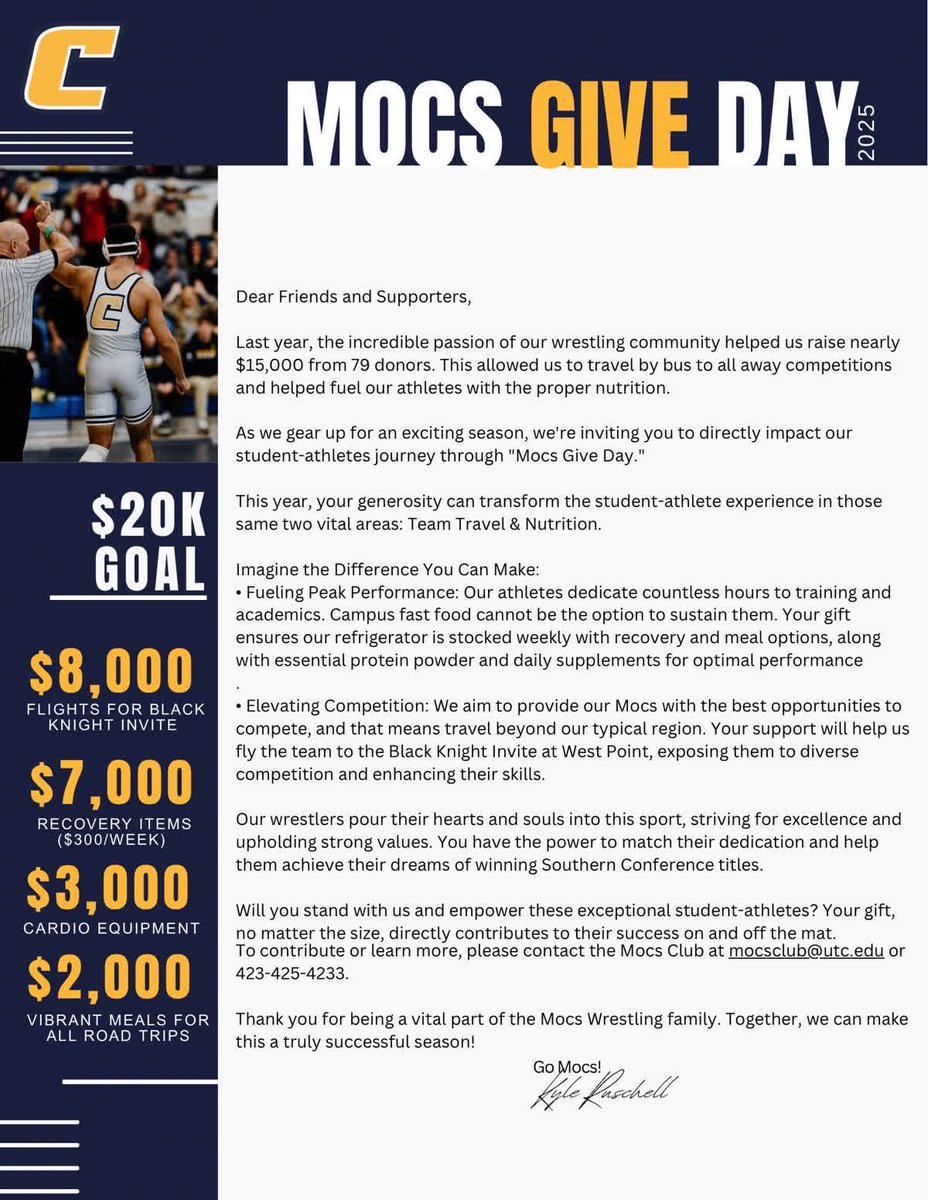 If you are able, please give to help support our program. Every little bit helps! Go Mocs! give.utc.edu/wrestling