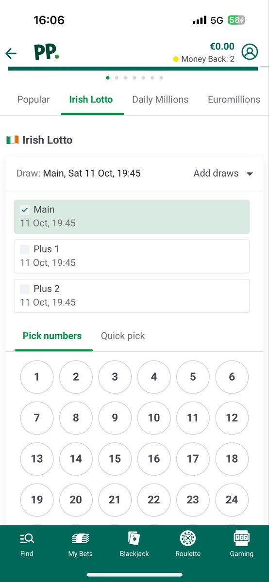 cbrett86's tweet photo. @AskPaddyPower how come there’s no option to be able to do numbers for Wednesdays Irish lotto? https://t.co/bd5cx9xGbf