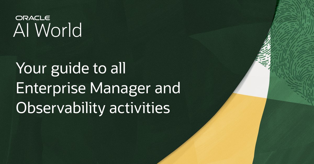 Oracle_EBS's tweet image. Interested in Oracle Enterprise Manager &amp;amp; OCI Observability &amp;amp; Management? Then check out this guide detailing sessions and activities at Oracle #AIWorld that&apos;ll help you on your path to transforming your observability, automation, and database management. social.ora.cl/6017AUolH