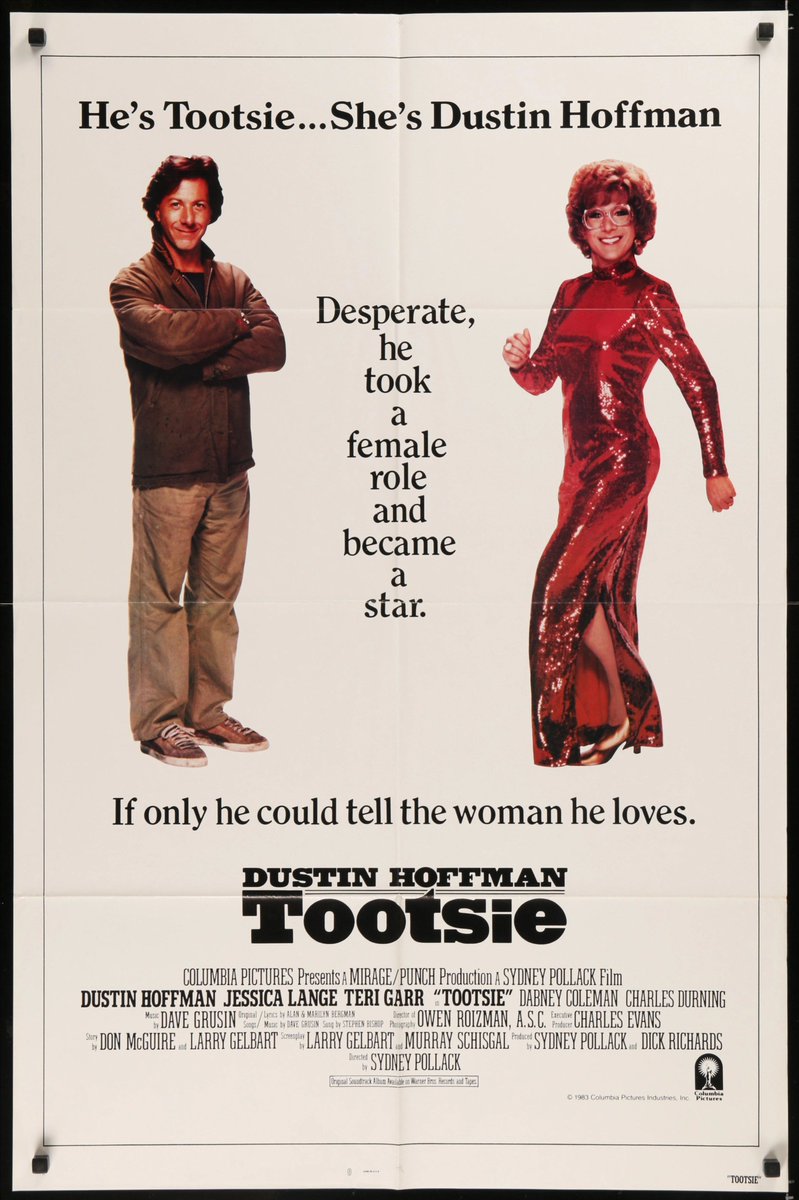 NextOnTCM's tweet image. Tootsie (1982) 

An unemployed actor masquerades as a woman to win a soap opera role. 
DIR Sydney Pollack 
CAST Dustin Hoffman, Jessica Lange, Terry Garr

2H | COMEDY | 8:00 PM EDT