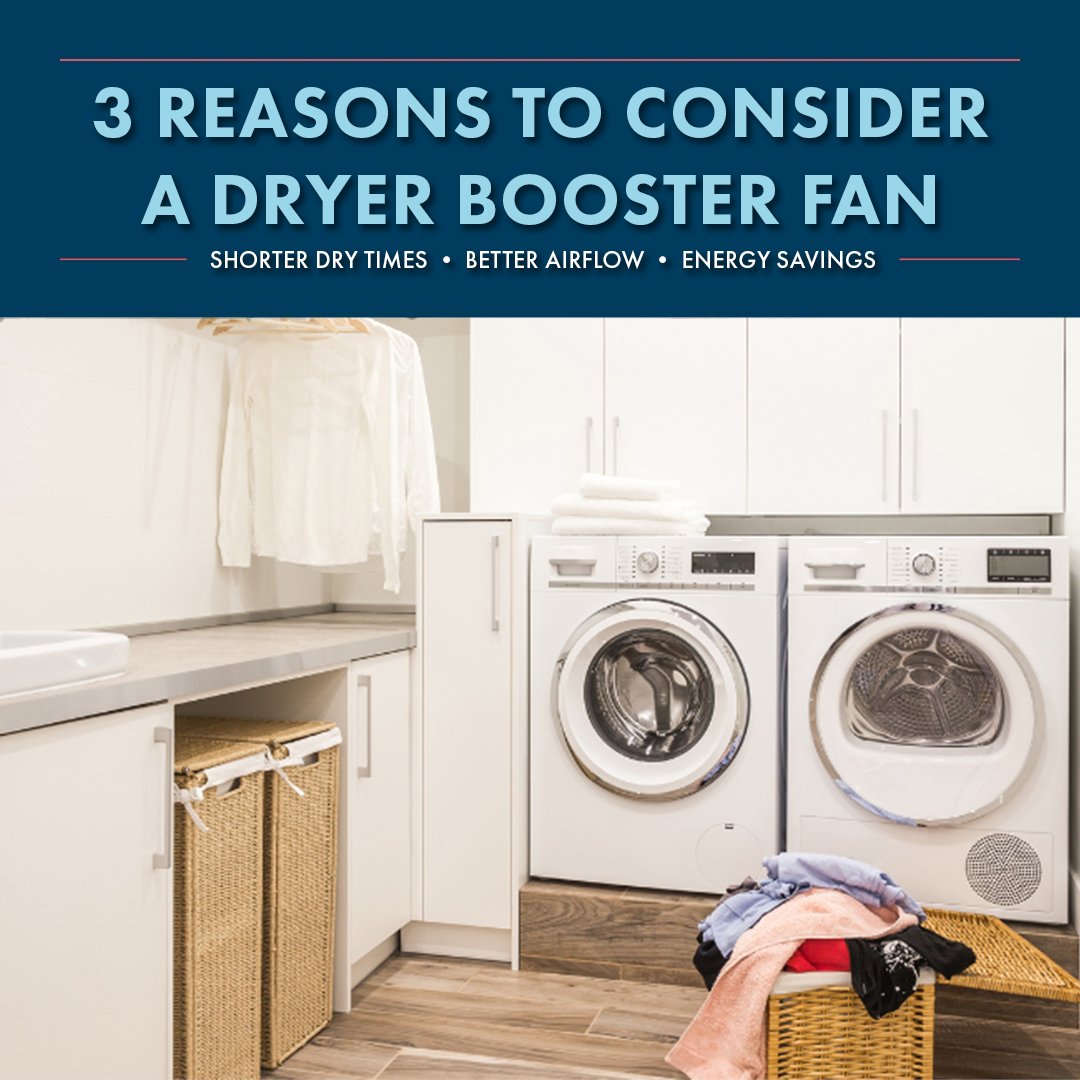 When laundry rooms move inside, ducts get longer. A dryer booster fan restores airflow, shortens dry times, lowers energy use, and helps meet IMC when runs exceed 35 ft. Learn more: hubs.li/Q03M767Q0

#HVAC #Ventilation