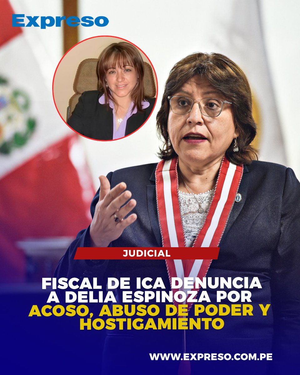 🔵⚪ La fiscal de Familia de Ica, Miluska Monzón Cárdenas, denunció ante la Junta Nacional de Justicia a la suspendida fiscal de la Nación, Delia Espinoza, por presunto acoso y abuso de autoridad.

 📸 Foto: Difusión. 

📲 Lee la nota completa aquí: shorturl.at/Yo5BV   y en