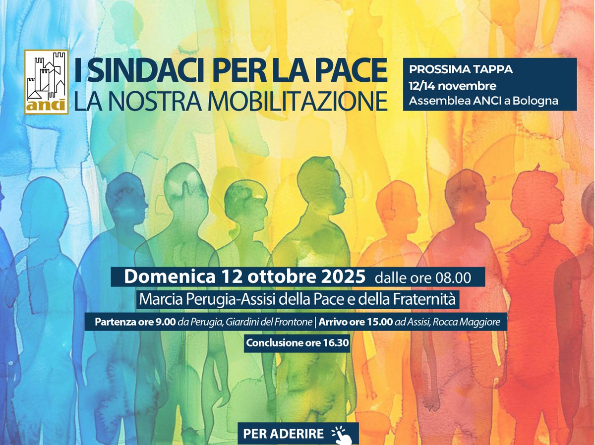 🏳️‍🌈#Sindaciperlapace: domenica #12ottobre seconda tappa della mobilitazione che confluirà nella Marcia Perugia-Assisi della Pace e della Fraternità (a partire dalle ore 8).
Tutte le informazioni su come aderire sul sito: 
🔎anciliguria.it/newsbox/sindac…