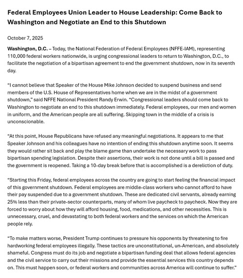 Randy Erwin (@randyerwin) on Twitter photo I can't believe <a href="/SpeakerJohnson/">Speaker Mike Johnson</a> sent home Congress in the midst of a #GovernmentShutdown. Congressional leaders must come back now to negotiate an end to this shutdown. Federal employees, our men and women in uniform, and the American people are all suffering. #DoYourJob I can't believe <a href="/SpeakerJohnson/">Speaker Mike Johnson</a> sent home Congress in the midst of a #GovernmentShutdown. Congressional leaders must come back now to negotiate an end to this shutdown. Federal employees, our men and women in uniform, and the American people are all suffering. #DoYourJob