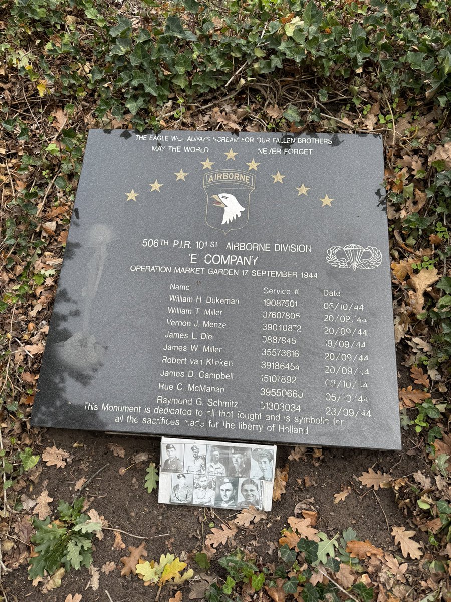 The easy company memorial in Nuenen, it lists all (former) members of the company that were killed during Operation Market Garden and on the Island. We visited this location today on a battlefield tour with a lovely couple from Canada.