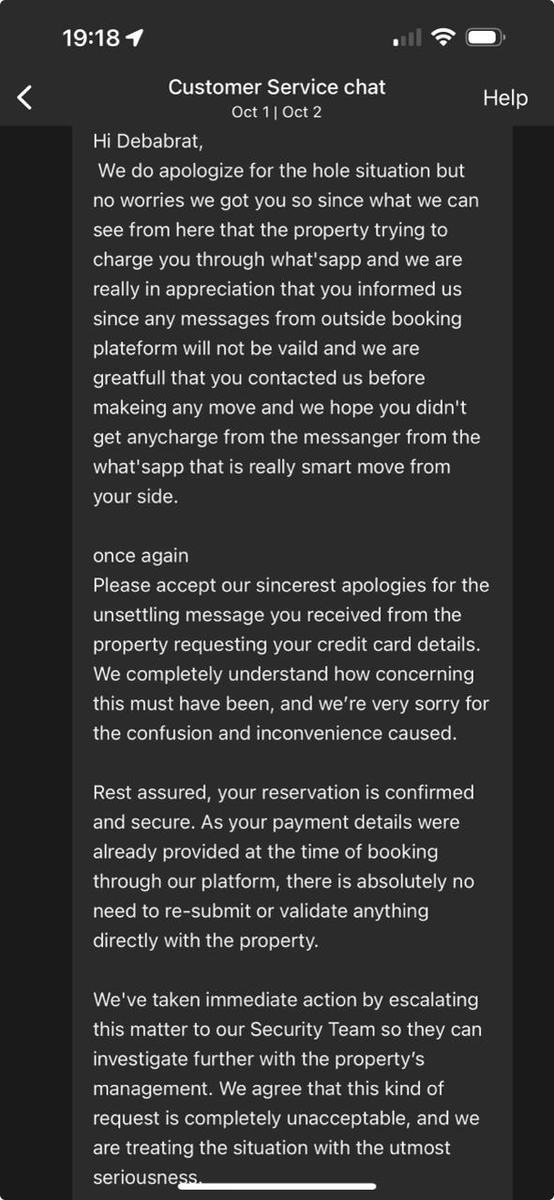 ⚠️Scam Alert while using Booking.com

I booked two different hotels through <a href="/bookingcom/">Booking.com</a> once around end September and then again on 5th October. 

When I received the first phishing WhatsApp, I thought it was a breach by the property. I wrote to Booking and got a