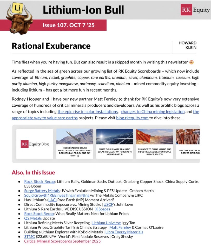 LithiumIonBull's tweet image. 🔥NEW: #Lithium-ion Bull lssue 107: Rational Exuberance🔥

Long time followers may recall my prior investment mantras…

- Go long what Tesla is short
- Go long what China is short
- Commodity Equities Follow Commodity Prices
- KISS - Keep it Simple Stupid. Keep it Spodumene…