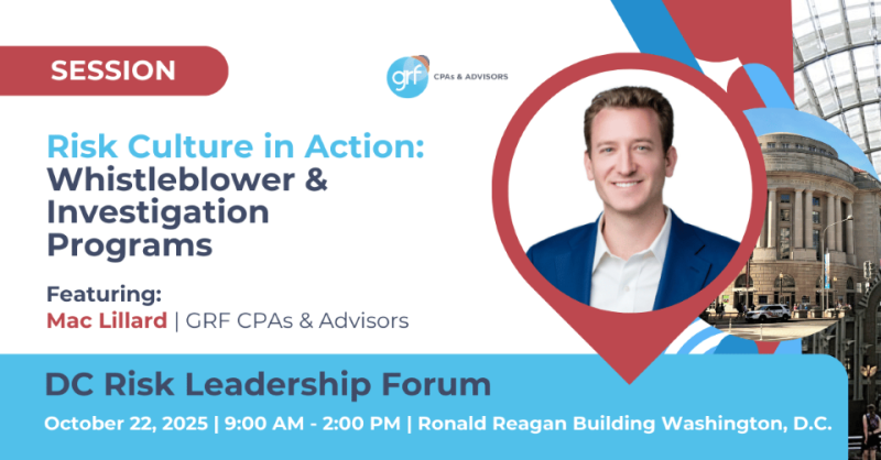 GRFCPAs's tweet image. GRF’s Mac Lillard will share insights at the DC Risk Leadership Forum. Discover how effective internal reporting and investigations can strengthen trust and reputation.
hubs.ly/Q03Myc2m0
#grfcpa #UMD #SERC #RiskManagement