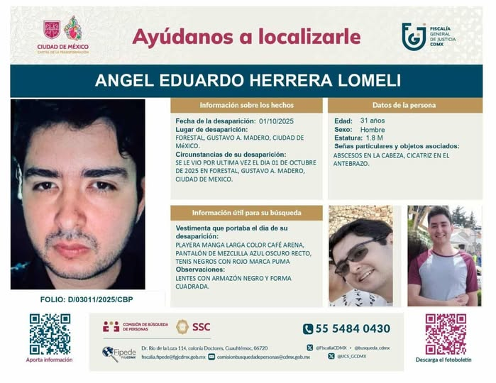 COBUPEM's tweet photo. Solicitamos de tu apoyo en difusión para dar pronta localización a Ángel Eduardo Herrera Lomeli, comunícate a los teléfonos de COBUPEM 800 216 0361, 800 509 0927. #TodosEnLaBúsqueda https://t.co/J0A6W0Z44a