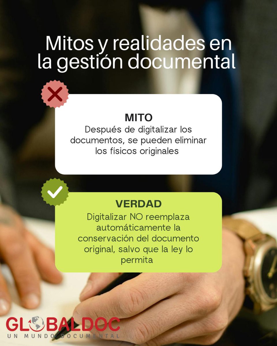 GLOBALDoc2's tweet image. 📚 MITOS SOBRE LA LEGISLACIÓN ARCHIVÍSTICA 📂
¡Es hora de desmentir algunas creencias comunes! 👇

⚖️ Conocer y aplicar la legislación archivística garantiza transparencia, rendición de cuentas y protección del patrimonio documental. ¡Infórmate y rompe los mitos!