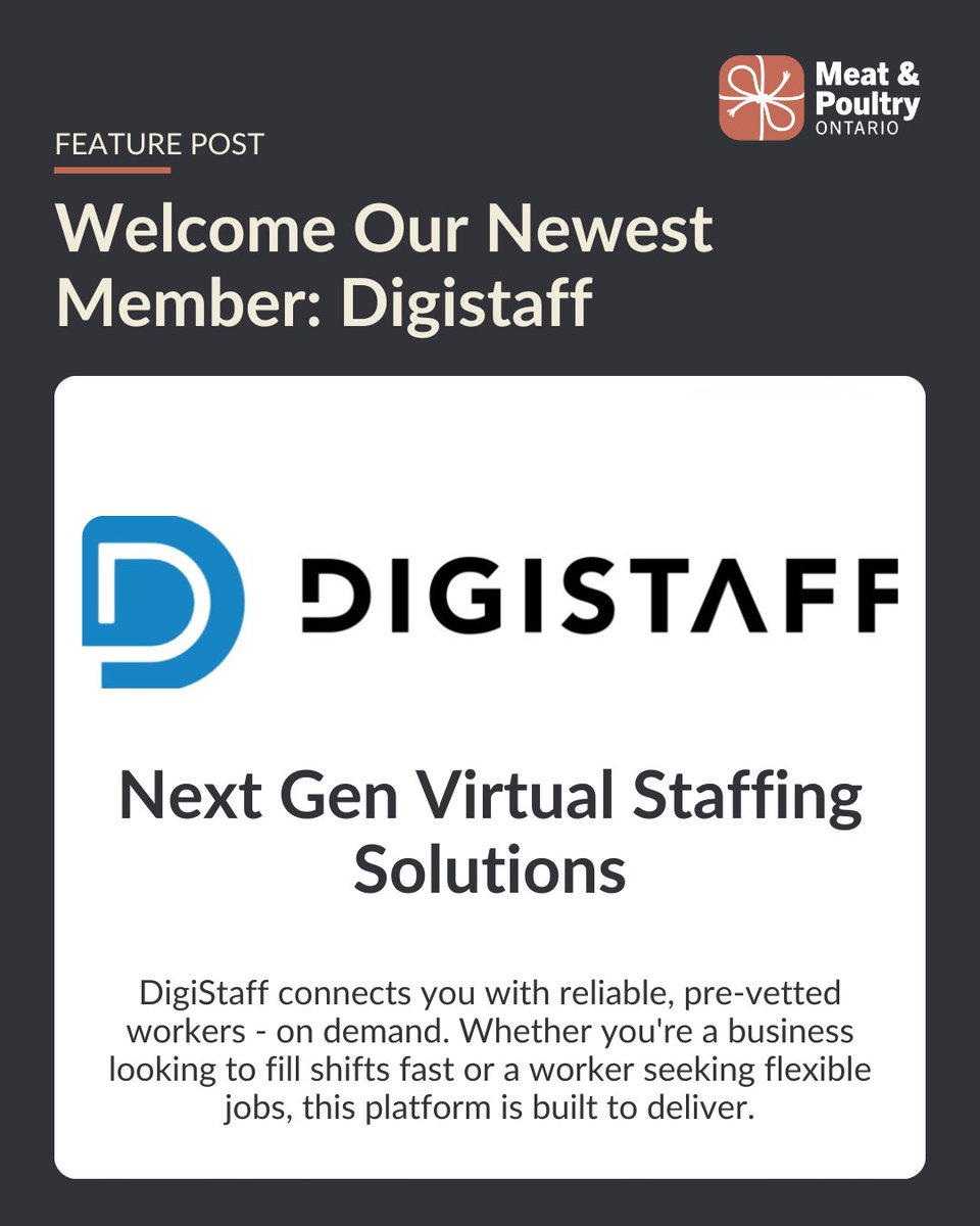 Welcome Digistaff! 🥳 We’re thrilled to have them join the MPO community - a growing network of passionate members strengthening Ontario’s meat &amp; poultry industry. Learn more about Digistaff’s on-demand staffing platform: digistaff.ca
