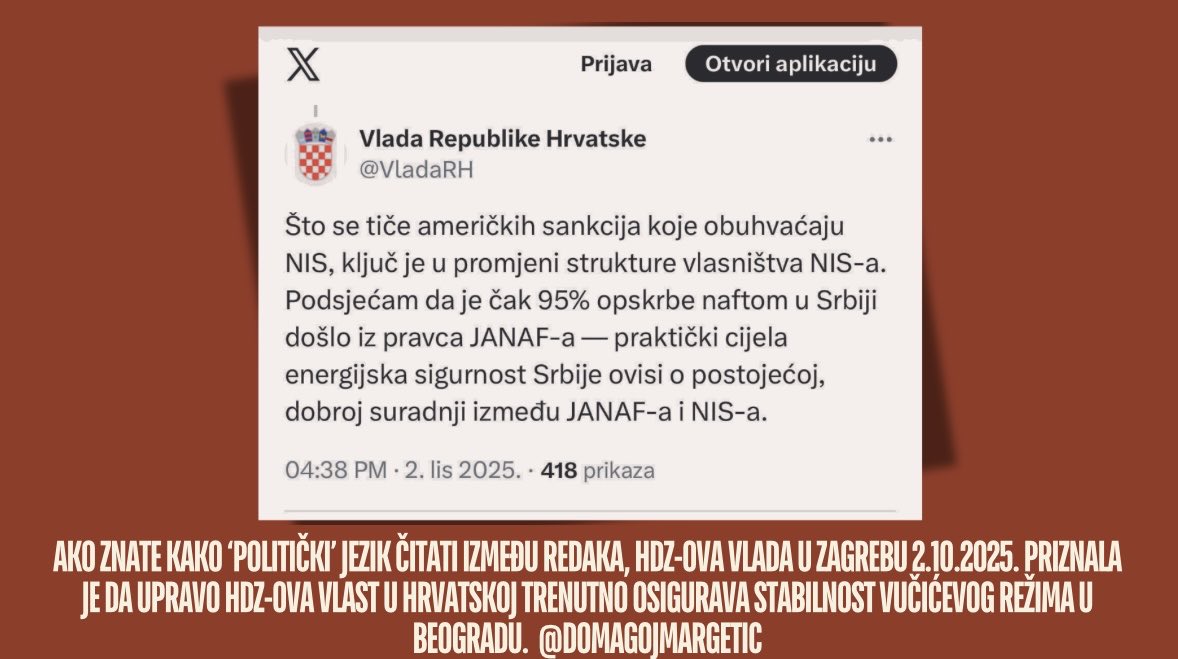 Trenutno režim <a href="/avucic/">Александар Вучић</a> stabilnim održava HDZ-ova vlada <a href="/AndrejPlenkovic/">Andrej Plenković</a> u Zagrebu. Neki su braća po oružju. Neki braća po kesama. Ovi još od 90ih ljudima uvaljuju oružje da bi natrpavali svoje kese.