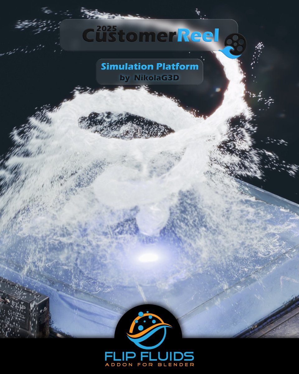 FlipFluids's tweet photo. 💥 Simulation Platform by NikolaG3D
Watch water follow an invisible path—made possible with force fields and elevated by rich Whitewater foam + spray.
Submit your own by Dec 31!
🔗 https://t.co/ggbM2esBEX
#flipfluids #customerreel #b3d #whitewater #foamfx #fluidsim https://t.co/S8qQ0XW63V