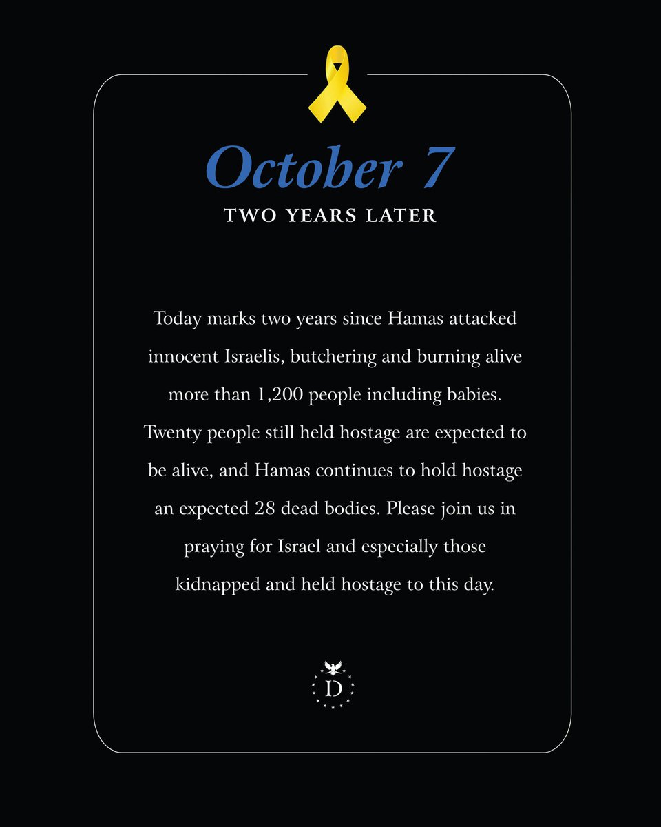 DanburyInst's tweet image. Today marks two years since Hamas’ horrific and evil attack on innocent Israelis. 

Please join us in praying for Israel and especially the twenty people held hostage for two years and expected to still be alive. 

#October7 #BringThemHome #NeverAgain #Israel