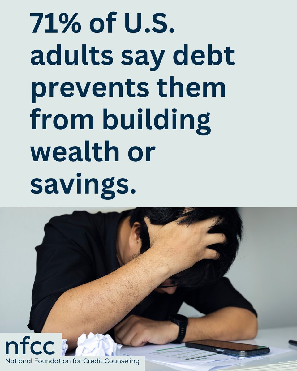 NFCC's tweet image. 71% of U.S. adults say debt prevents them from building wealth or savings. 📊 At NFCC, we help people break that cycle and take back control of their financial future.

#nfcc #creditcounseling #debtrelief