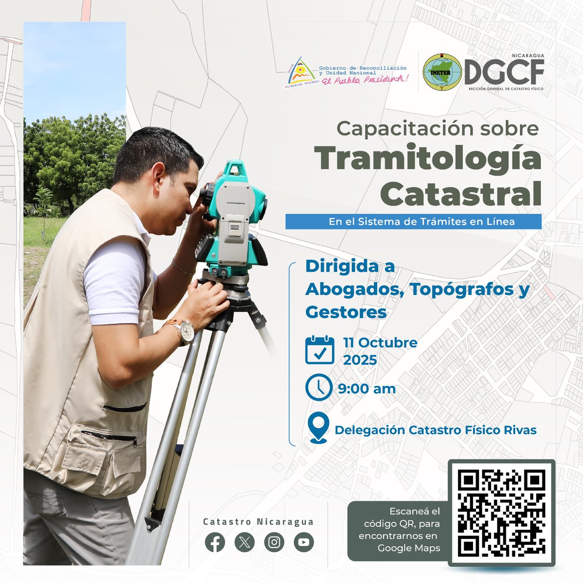 📢 ¡Atención #Rivas ! 

La DGCF, durante esta jornada, brindará herramientas prácticas para optimizar la atención ciudadana y agilizar los procesos de solicitud y gestión de servicios catastrales en línea, fortaleciendo así la modernización institucional.

#Nicaragua