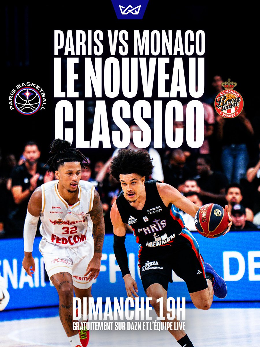 Betclic_ELITE's tweet image. ⚡️🇫🇷 LE CHOC DU BASKET FRANÇAIS C'EST CE DIMANCHE À 19H. 

Premier classico de l'année : PARIS - MONACO !

Immanquable et disponible gratuitement sur DAZN et sur L'Équipe live.