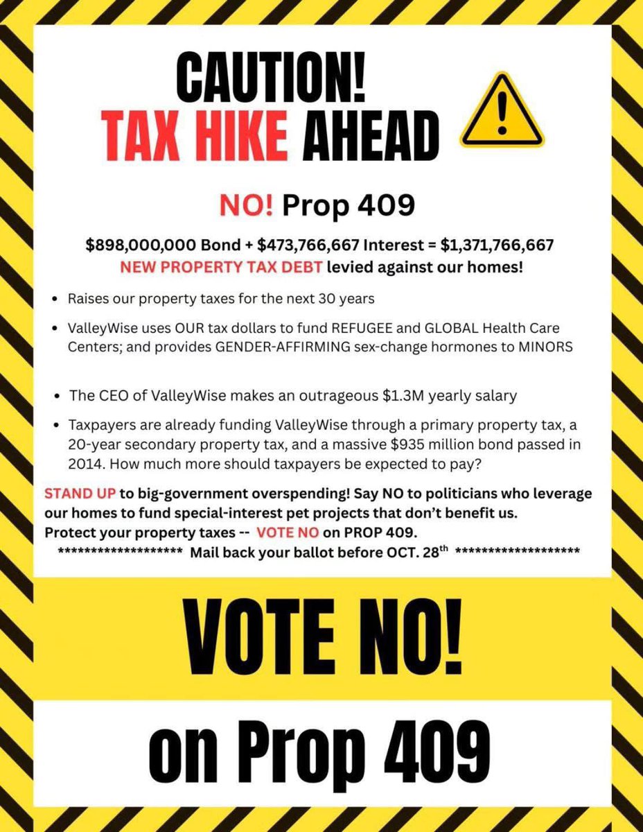 Aprapl's tweet photo. 🚨ARIZONA - VOTE NO on Prop 409! #Arizona #Prop409 #TaxHike https://t.co/ckwJ6ua2Ry