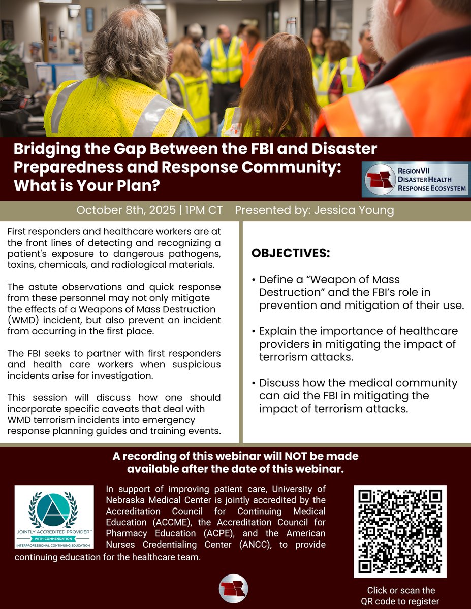 👉TOMORROW! 👈

🖥️Webinar: Bridging the Gap Between the FBI and Disaster Preparedness and Response Community: What is Your Plan?
📆 Oct 8 | 2 pm CT
📍ZOOM
🖊️Learn More | Register: bit.ly/44NV9d6

 A recording of this webinar will NOT be made available. 

#RDHRSReady