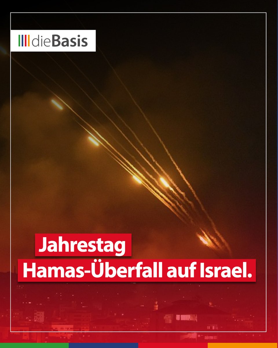 diebasispartei's tweet photo. Jahrestag eines ungeheuerlichen Terroraktes

Palästinensische Terroristen stürmten am 7. Oktober 2023 unter Beihilfe der eigenen Zivilbevölkerung ein Musikfestival in Israel und massakrierten in unvorstellbar grausamer Weise die überwiegend jüdischen – nicht nur israelischen – Teilnehmer und Anwohner. Ihre Taten filmten sie und verbreiteten die Videos triumphierend in der Welt. In Berlin verteilten jubelnde palästinensische Sympathisanten Süßigkeiten.

Man spricht von 1182 Toten, mehr als 5400 Verletzten und 250 Geiseln, von denen immer noch zirka 48 – darunter auch deutsche Staatsbürger – in den Tunneln Gazas gefangen gehalten werden, von denen wiederum vielleicht noch 20 leben.

Der Hass auf Menschen anderer Religion hat alle Bemühungen um Zivilisation überlebt. Überall auf der Welt – auch in Deutschland – werden jüdische Menschen ausgegrenzt und angegriffen. Diese rohe, sinnlose Gewalt betrifft ebenfalls hunderttausendfach Christen weltweit.

🟩🟩🟦🟦🟥🟥🟧🟧

dieBasis verurteilt Gewaltakte jeglicher Art. Weder Religion noch Hautfarbe, politische Haltung oder Lebensart dürfen ein Motiv für körperliche oder physische Gewalt sein.

Wir wünschen den Opfern des 7. Oktober und ihren Lieben Heilung und eine bessere Zukunft.

#RememberTogether #friedenfüralle #dieBasis