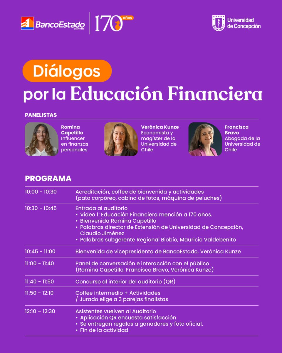 ✨ Te recordamos que este miércoles se realizará la jornada "Diálogos por la Educación Financiera", un espacio para aprender, inspirarte y transformar tus finanzas.

📅 Miércoles 8 de octubre
🕙 10:00 horas

📌 Actividad gratuita y abierta a toda la comunidad.