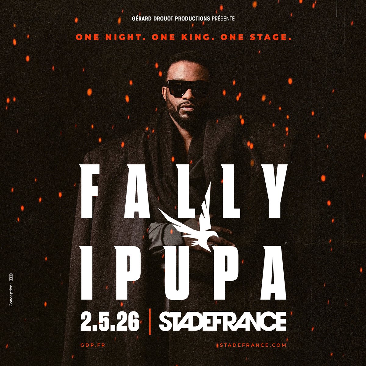 ✨ FALLY IPUPA AU STADE DE FRANCE ✨

<a href="/fallyipupa01/">Fally Ipupa</a>, devenu icône mondiale, marque l'histoire et offre à ses Warriors un concert historique au Stade de France samedi 2 mai 2026 pour célébrer 20 ans d'une carrière exceptionnelle !  🤍

🚨 Billets 👉ibit.ly/3BkWN