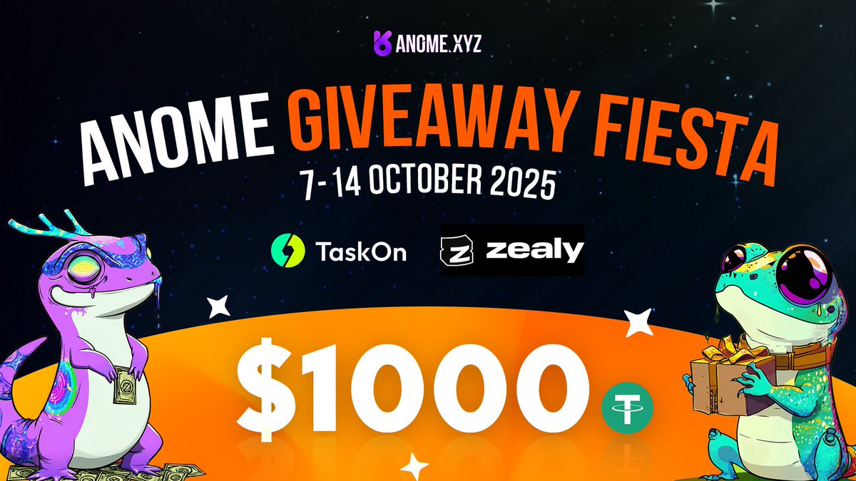 Anome_Official's tweet image. 🎉 ANOME GIVEAWAY FIESTA IS LIVE! 🎉

💰 Prize Pool: $1,000 for 25 Winners + Extra Rewards on the Way!

Complete the tasks, engage with the community, and climb the leaderboard to win BIG!

🏆 Rewards:
🥇 1st – $250
🥈 2nd – $150
🥉 3rd – $100
4th–10th – $25 each
11th–25th –…