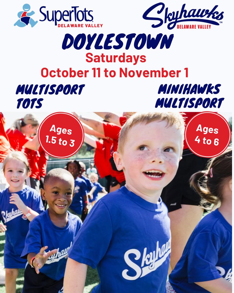 Saturdays are for SPORTS &amp; FUN! 🏃‍♂️⚽

Join our MultiSport SuperTots &amp; Mini-Hawk programs for kids ages 1–6 — a fun and active way to build coordination, confidence, &amp; teamwork!

Register now 👉
doylestownpa.myrec.com/info/activitie…

#DoylestownPA #YouthSports #SuperTots #MiniHawk #SaturdayFun