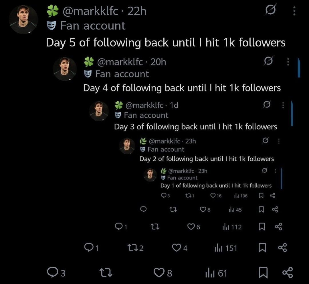 markklfc's tweet image. Day 6 of following back until I hit 1k followers