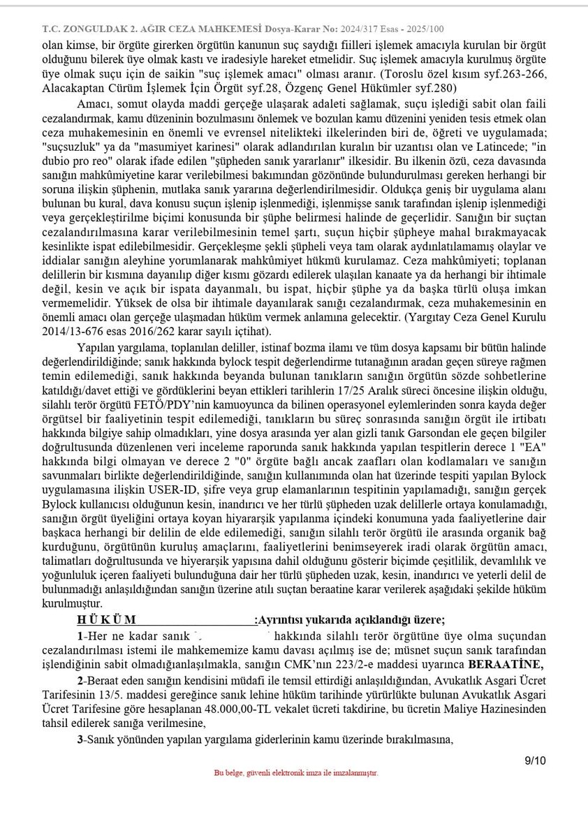 Dilek Hukuk (@dilekhukuk) on Twitter photo BYLOCK (CGNAT) İDDİASINA İLİŞKİN GÜNCEL AĞIR CEZA MAHKEMESİ BERAAT KARARINDAN
Sanık hakkında örgüt üyeliği suçlamasıyla açılan kamu davasında Zonguldak 2. Ağır Ceza Mahkemesi'nce BERAAT KARARI verilmiştir.
Dosya kapsamında yer alan iddialar;  
* ByLock (CGNAT)  
* Tanık BYLOCK (CGNAT) İDDİASINA İLİŞKİN GÜNCEL AĞIR CEZA MAHKEMESİ BERAAT KARARINDAN
Sanık hakkında örgüt üyeliği suçlamasıyla açılan kamu davasında Zonguldak 2. Ağır Ceza Mahkemesi'nce BERAAT KARARI verilmiştir.
Dosya kapsamında yer alan iddialar;  
* ByLock (CGNAT)  
* Tanık
