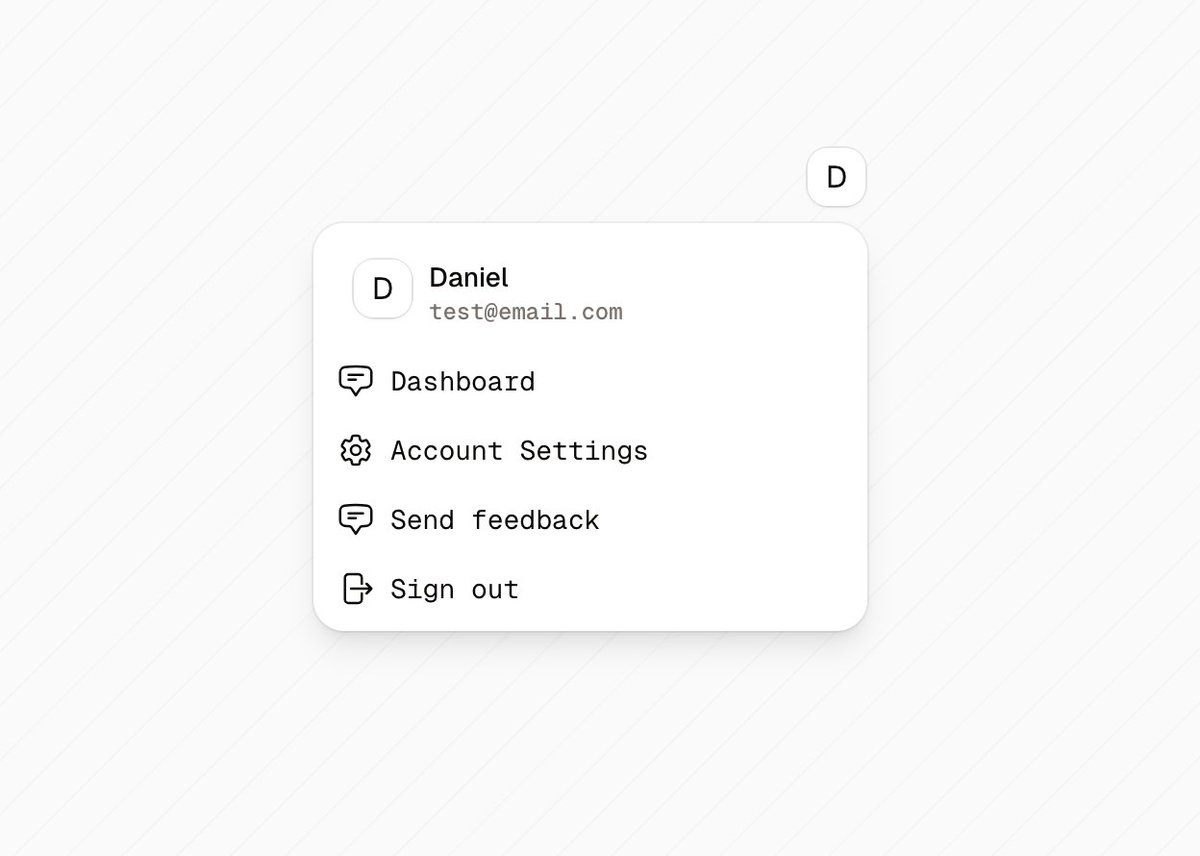 dlbcode's tweet image. 🚧the boilerplate is gaining new features and components. just added an avatar dropdown with user menu and logout