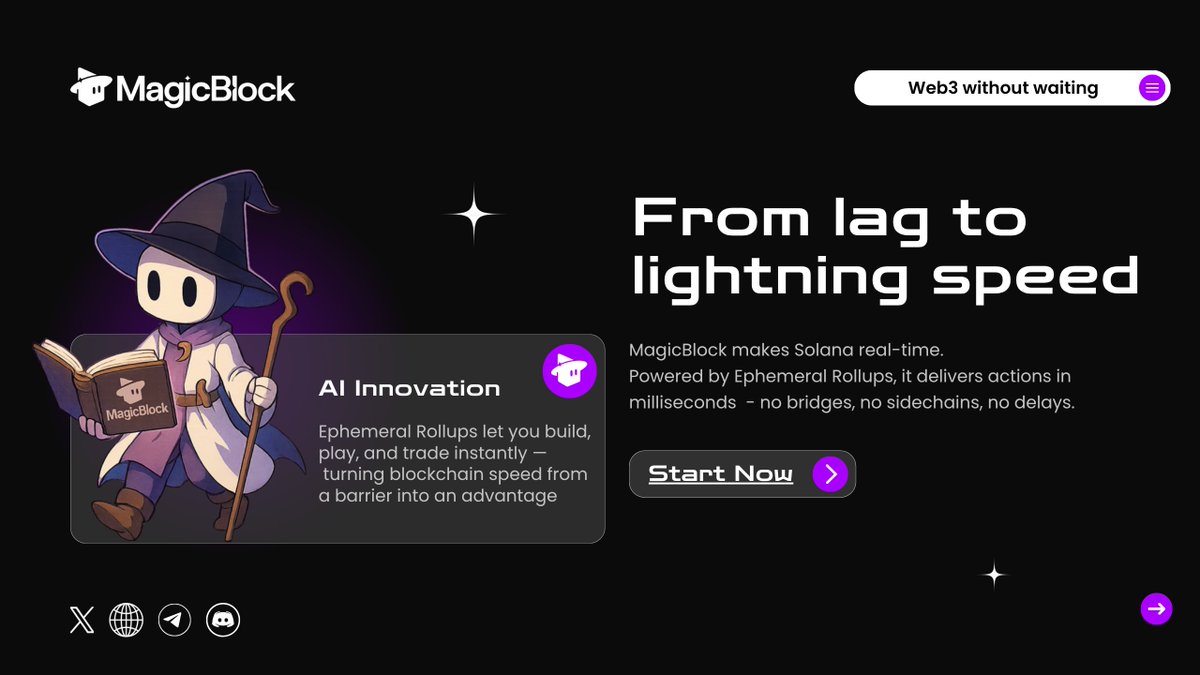 TimYifyisopse's tweet image. ⚡ From lag to lightning speed

In Web3, even a small delay can break the experience - every click, every trade, every game move takes time to confirm.

@magicblock  changes that completely.
Powered by Ephemeral Rollups, it brings real-time performance to Solana.

Transactions,…
