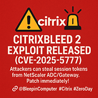 itsoftgmbh's tweet image. ⚠️ CitrixBleed 2 exploit released (CVE-2025-5777). Attackers can steal session tokens from NetScaler ADC/Gateway. Patch immediately! 🔗 @BleepinComputer #Citrix #zerodayattack