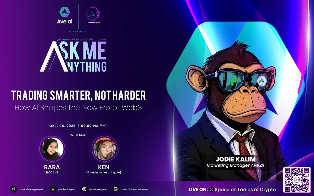 🚨 AMA Alert  🚨

Besok kita bakal bahas “Trade Smarter, Not Harder” bareng bang <a href="/Jodski888/">Jodski</a> dari <a href="/aveai_id/">Ave Indonesia</a> !💖

<a href="/0xnikenken/">Niken𐙚</a> dan <a href="/destriaverse/">rara</a> (LoC Sis) siap nemenin kalian untuk bahas gimana AI bentuk era baru Web3!

🗓 Okt 8 | 🕘 9PM (UTC+7)
📍x.com/i/spaces/1ypKd…
