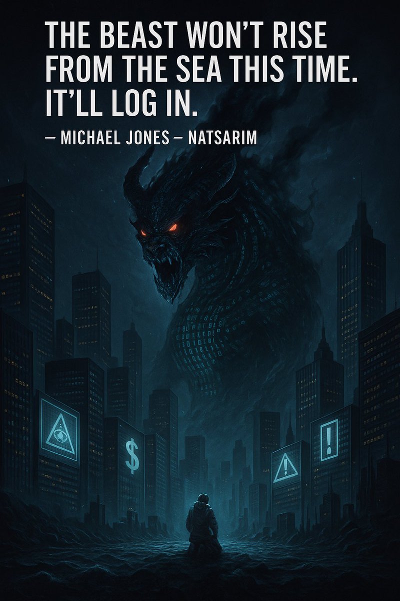 Okiemaday's tweet image. Revelation warned of a Beast rising from the sea…
Now it rises from the servers.

Code replaces chains. Data replaces blood.

“The Beast won’t rise from the sea this time. It’ll log in.”
— Michael Jones – Natsarim
#BeastSystem #Prophecy #EndTimes #Truth