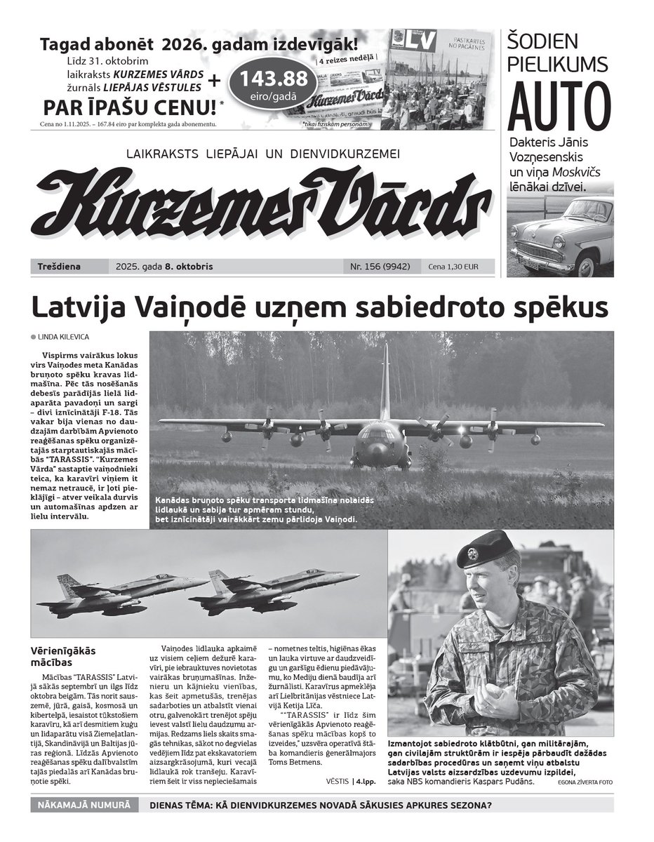 Trešdien, 8. oktobrī "Kurzemes Vārdā":

- Nīcā avarējušie jaunieši atlabst;
- Pensionāru biedrībai jaunu valdi vēl neievēlē;
- Pētertirgus kļūst tukšāks, tomēr vēl ir vietas, kas tam dāvā dzīvību un garšas ;
- Liepāja kā daļa no filmas "Izdzīvošanas skola".