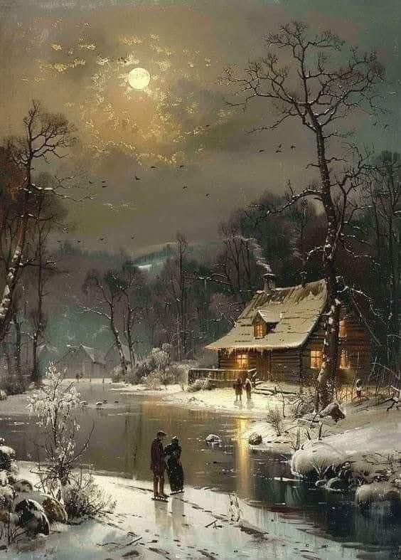 Luna llena sobre un paisaje invernal (1846)
Por: Johann Gustav Lange (1811–1887)
Pintor alemán