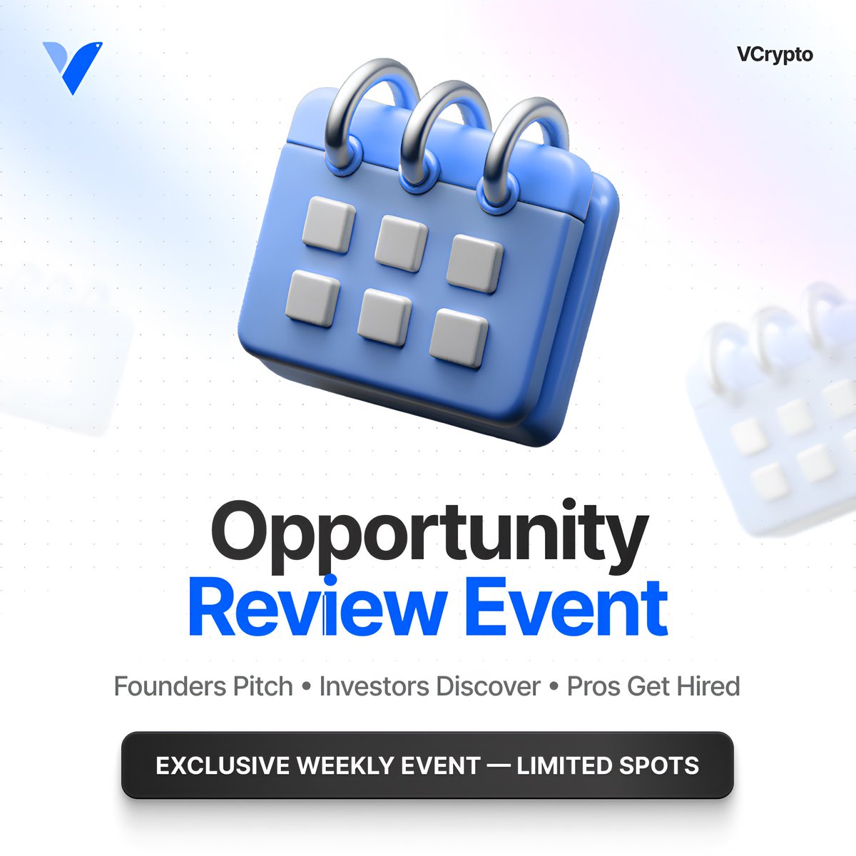 VCrypto_Global's tweet image. 𝐀𝐍𝐍𝐎𝐔𝐍𝐂𝐄𝐌𝐄𝐍𝐓
Opportunity Review Event — Week 2 — submissions open.

Session format: 6–7 slides followed by live Q&amp;amp;A.
▹ Founders: concise investor feedback and opt-in warm bridges.
▹ Investors: vetted teams and traction-first discussion.
▹ Talent: meet hiring leads…