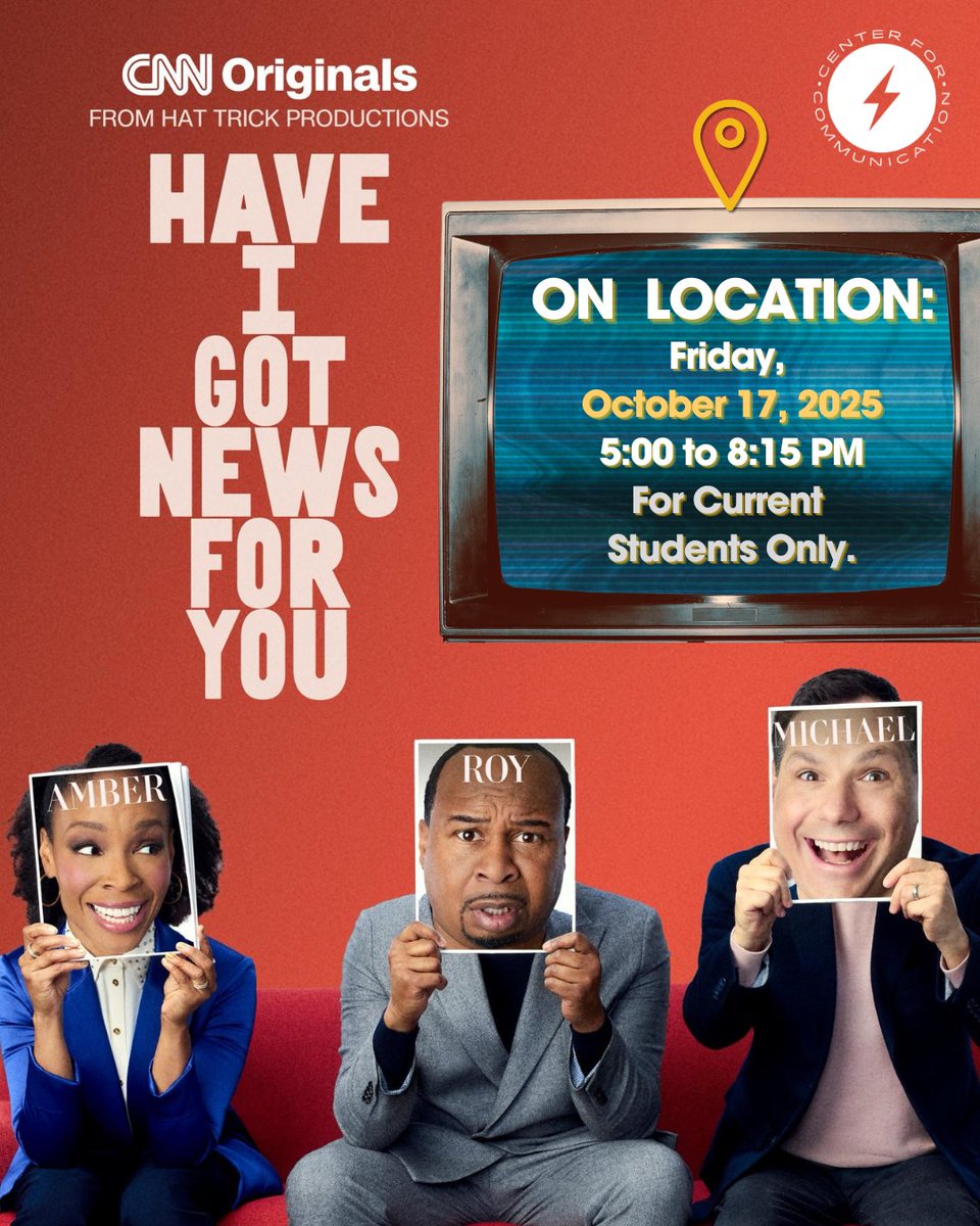 Don't miss our On Location visit📍to the set of <a href="/CNN/">CNN</a>'s critically acclaimed &amp; viral hit show Have I got News for You <a href="/hignfyus/">Have I Got News For You US</a> on Friday, October 17th. Open to current students only. Spots are limited, so request yours now. See you there! bit.ly/HaveIGotNewsFo…